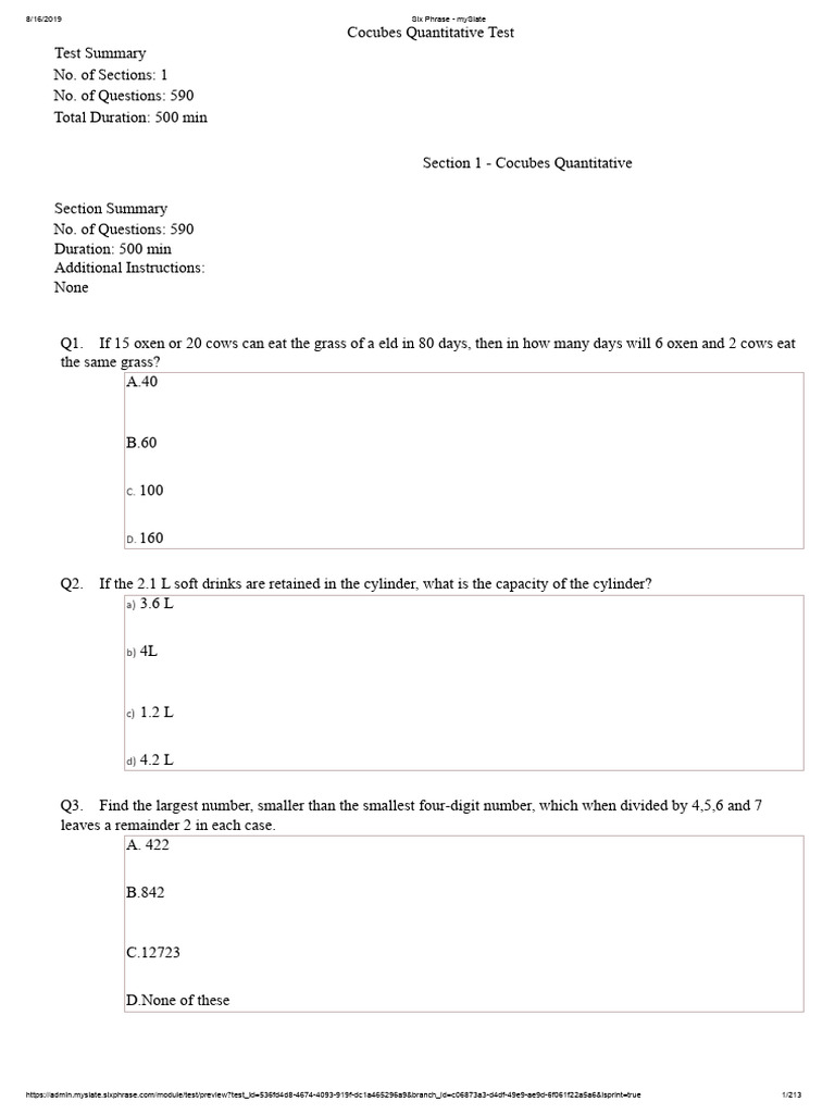 Cocubes Quantitative Test Overview | PDF | Area | Pi