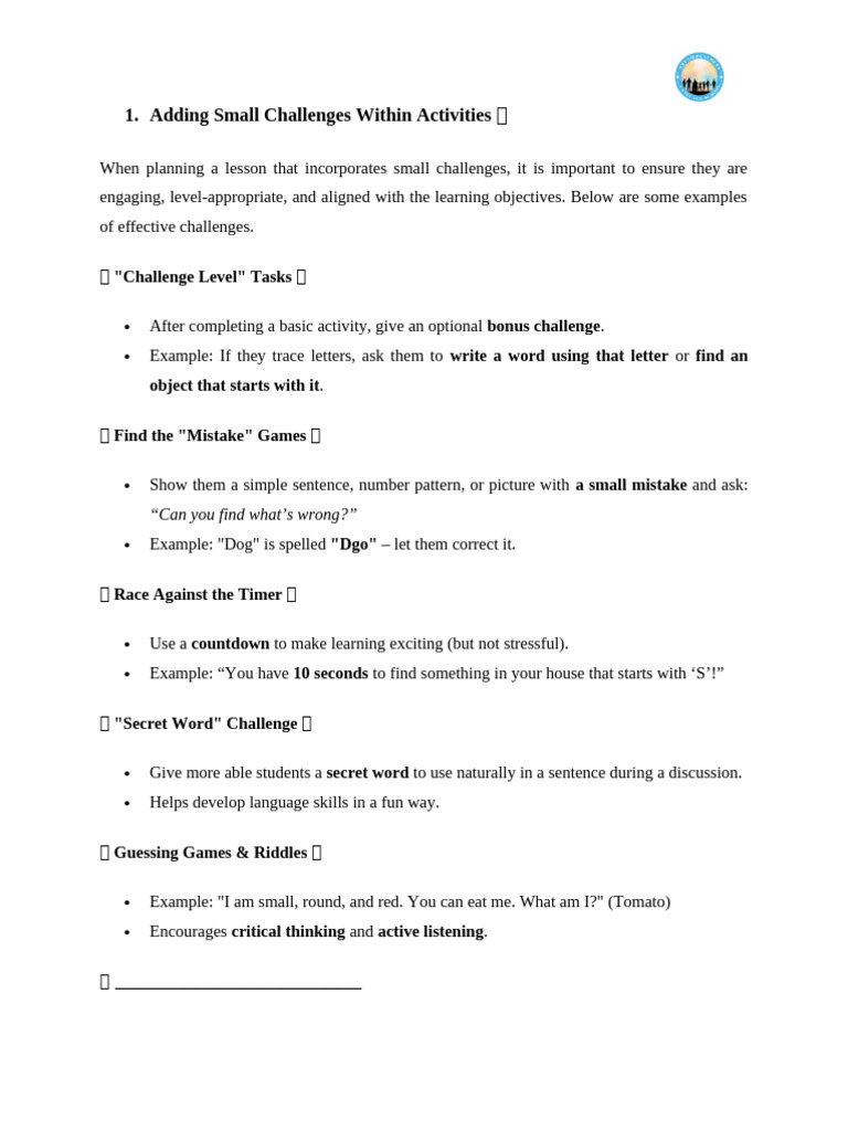Adding Small Challenges Within Activities ? | PDF