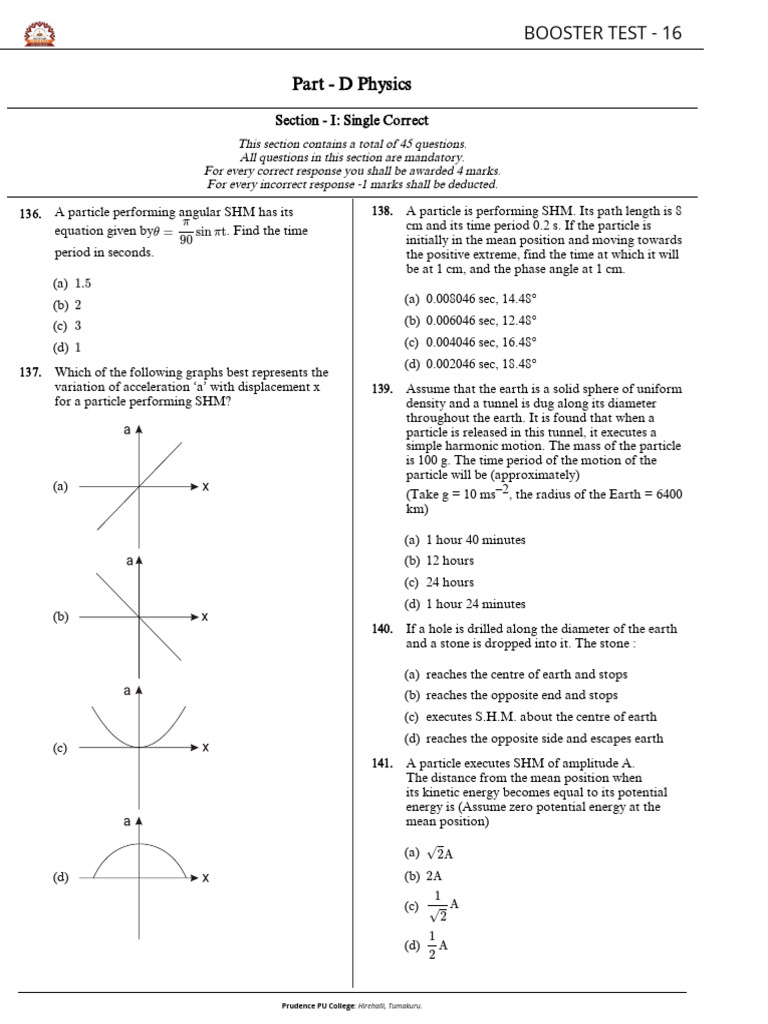 Physics SHM Questions and Answers | PDF | Mechanics | Physics