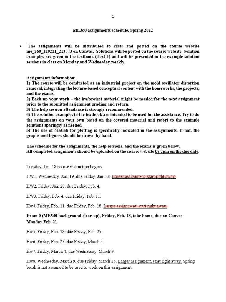 Assignment Schedule | PDF