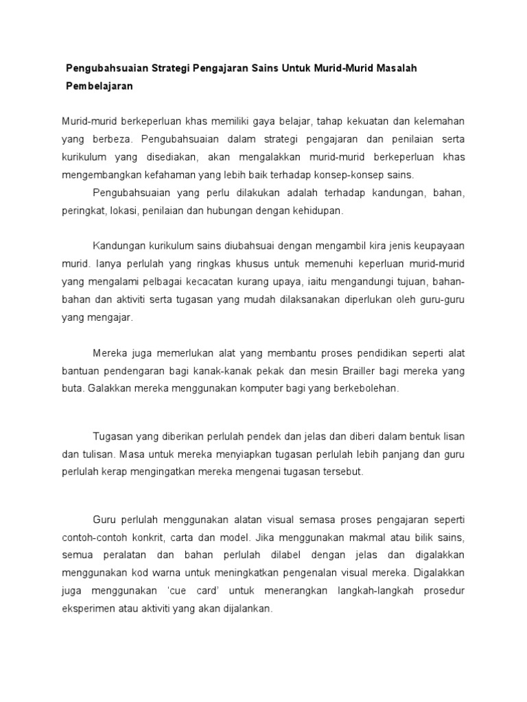 Pengubahsuaian Strategi Pengajaran Sains Untuk Murid Pdf