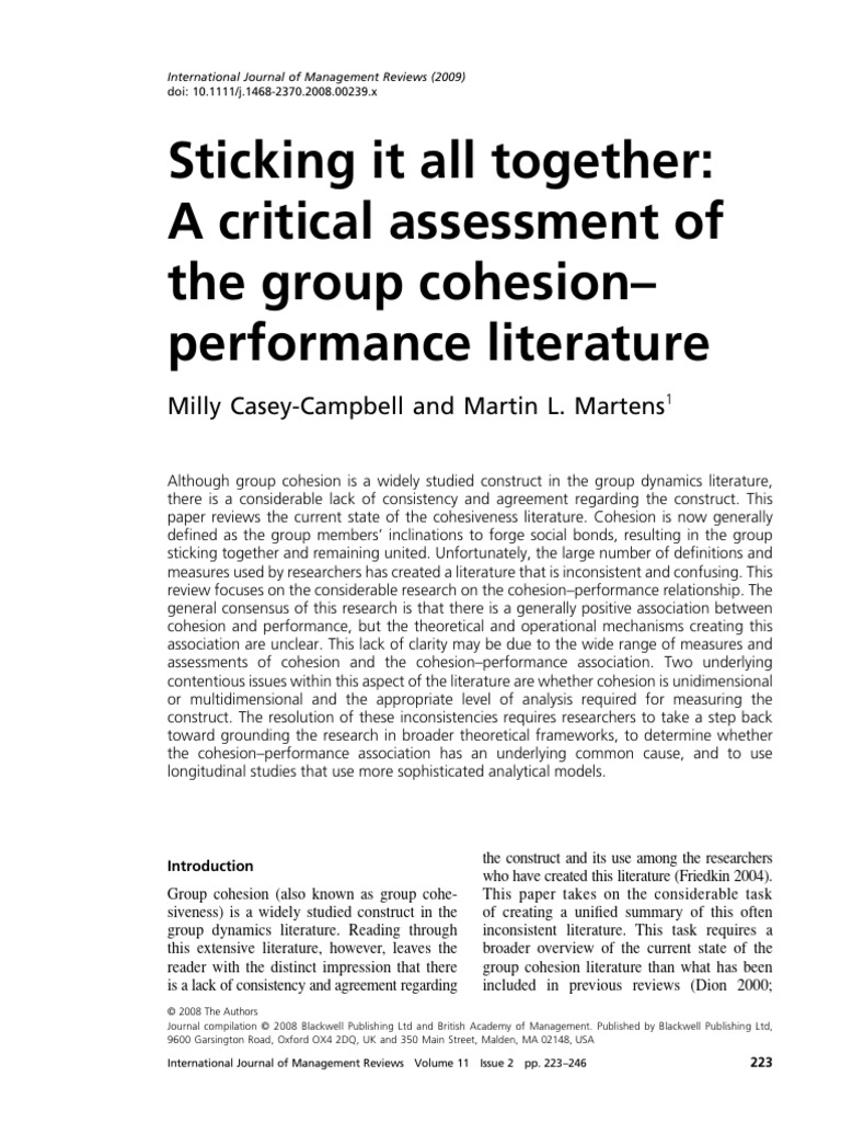 Group Cohesion and Performance Review | PDF | Group Cohesiveness | Meta ...