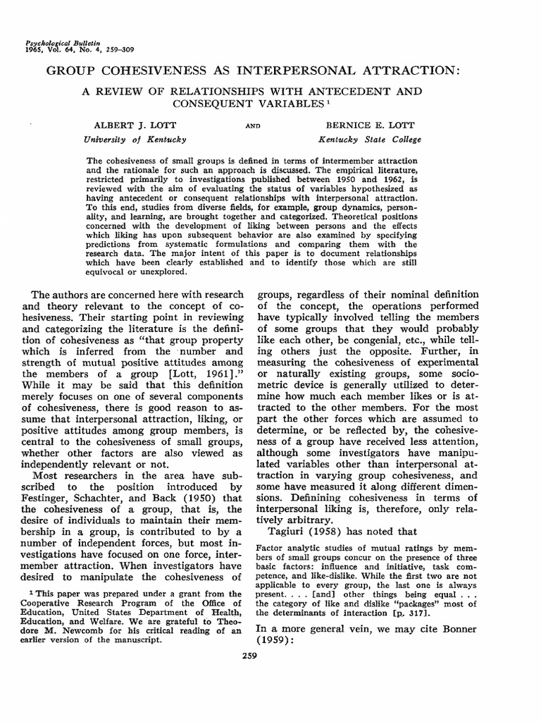 Group Cohesiveness and Interpersonal Attraction | PDF | Group ...