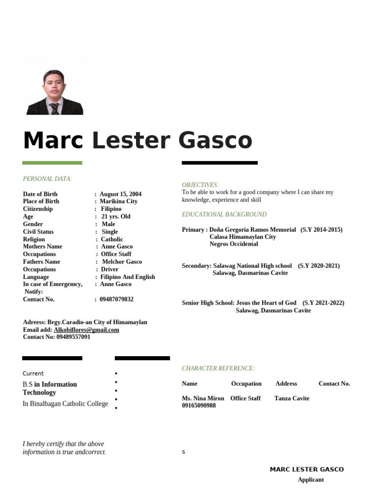 Marc Lester Gasco - Personal Profile | PDF