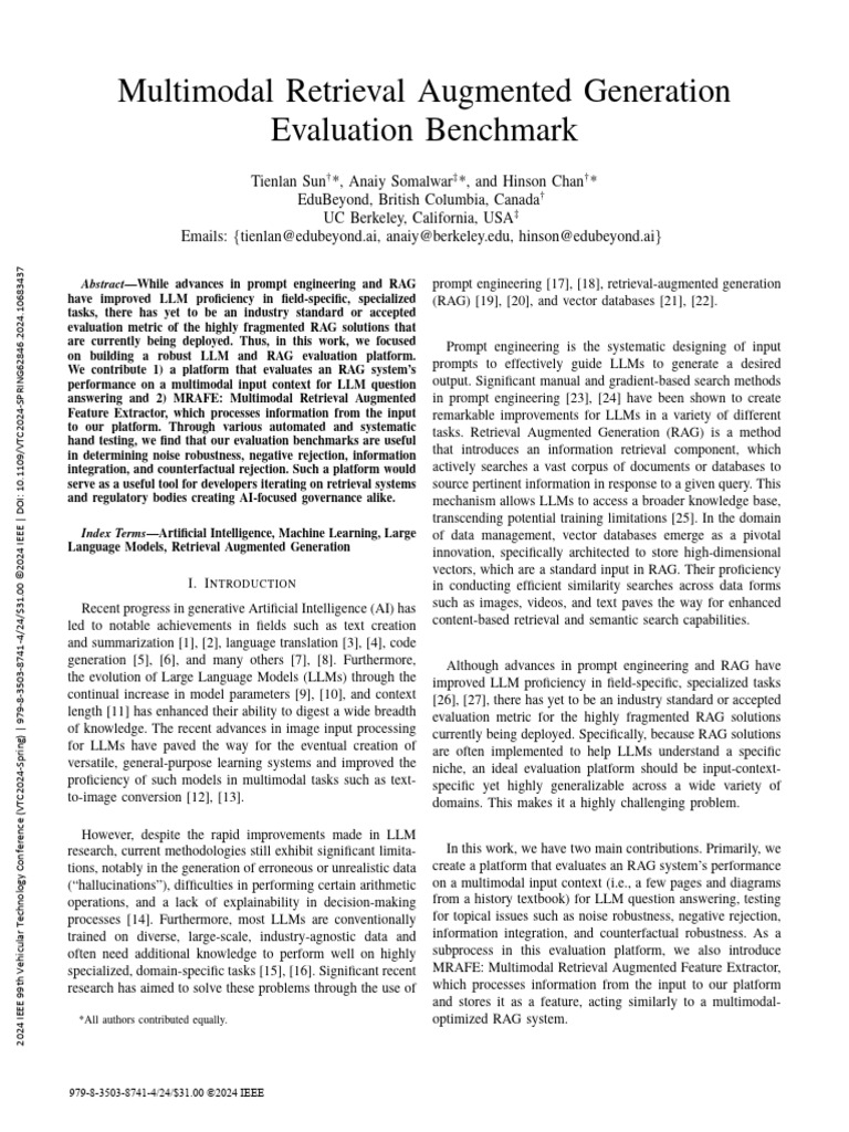 Multimodal RAG Evaluation Benchmark | PDF | Computing | Information Science