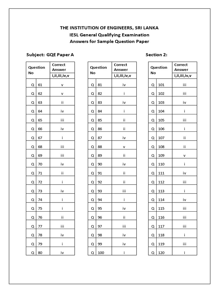 Samplel Paper A Answers (Section 2) | PDF