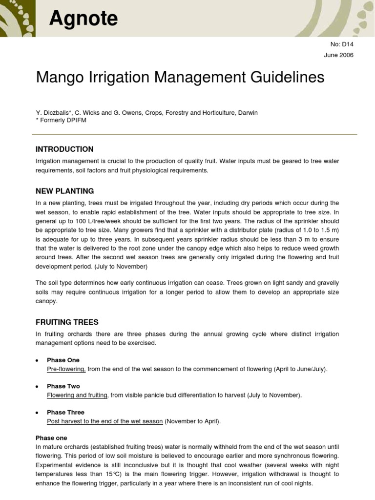 Agnote: Mango Irrigation Management Guidelines | PDF | Irrigation | Trees