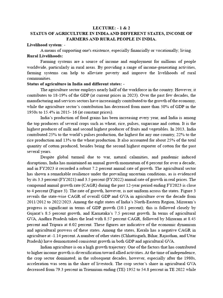Agriculture Growth and Income in India | PDF | Agriculture | Economies
