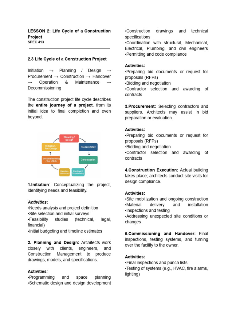 Construction Project Life Cycle Guide | PDF