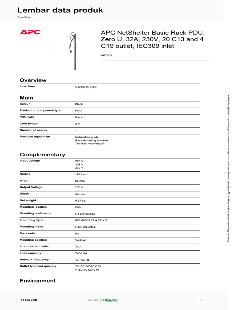 APC AP7553 Basic Rack PDU 32A 230V | PDF | Electrical Engineering ...