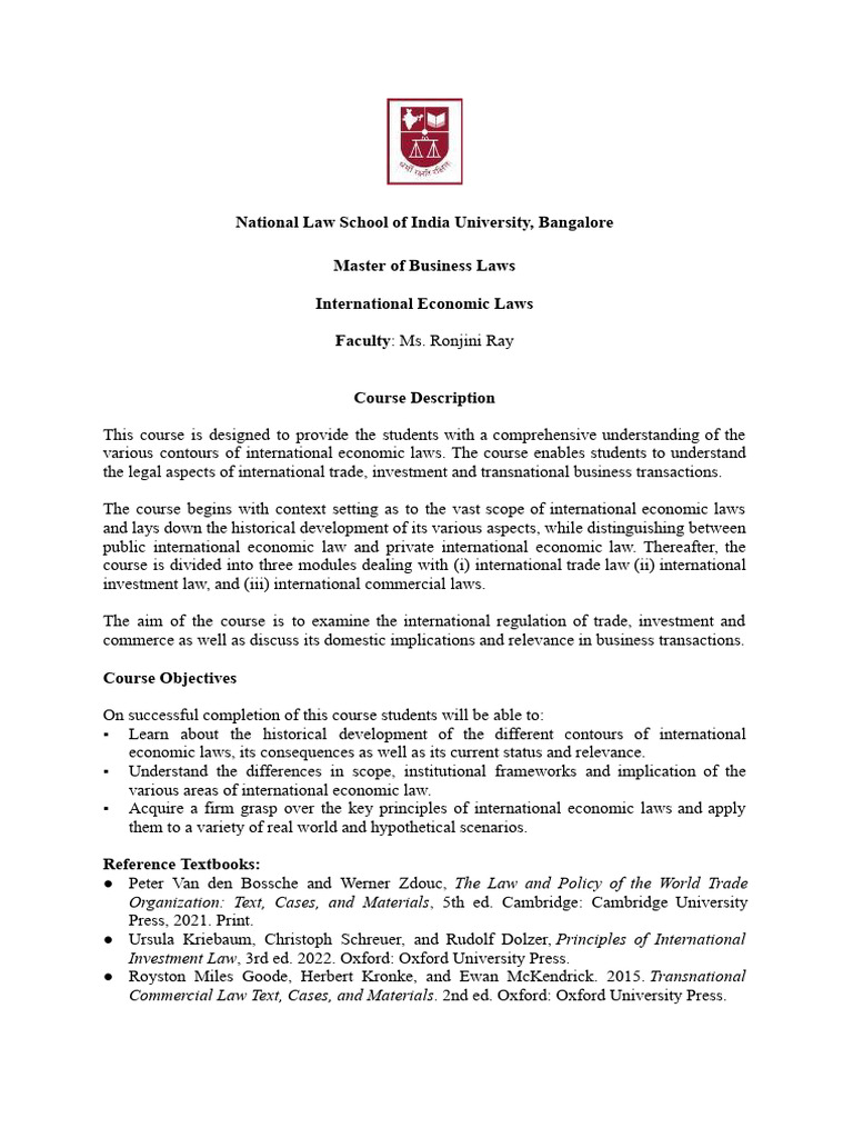 International Economic Laws Course Overview | PDF | World Trade ...