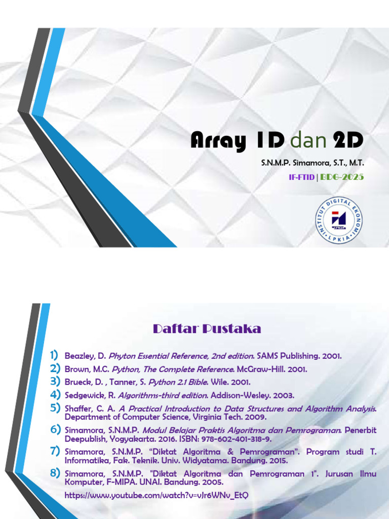 Algoritma dan Pemrograman Array 1D 2D | PDF