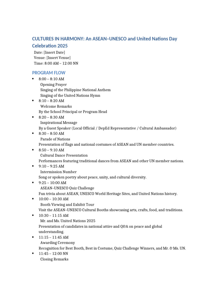 UN Day Celebration Program Flow 2025 | PDF