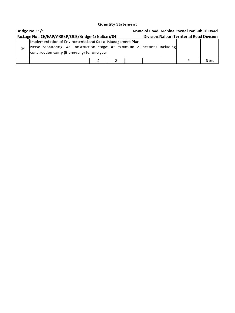 Quantity Statement for Bridge Project | PDF