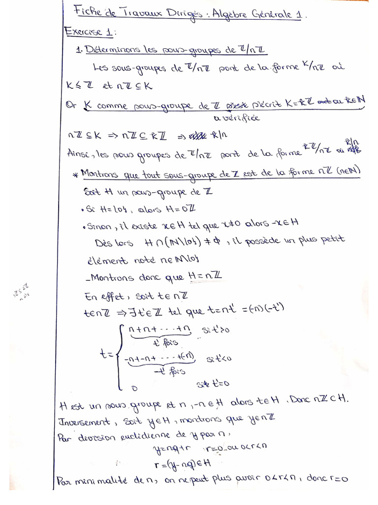 Corrig TD Alg bre 1 | PDF