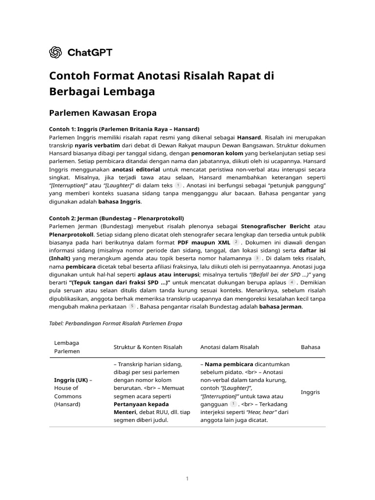 Format Risalah Rapat Parlemen Eropa | PDF