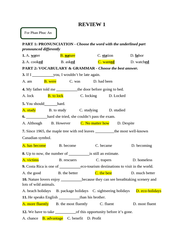 Pronunciation, Vocabulary, and Writing Test | PDF | Psychology | Social ...