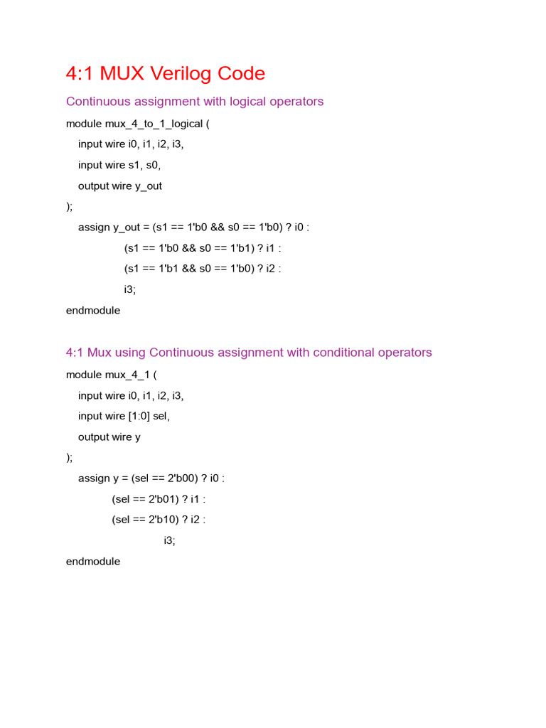 Verilog Code for MUX, DEMUX, and Counters | PDF | Electronic Design ...