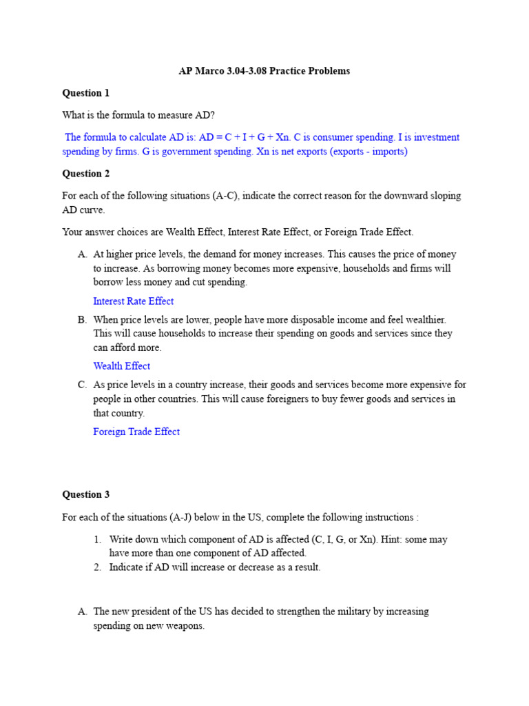 AP Macro AD Practice Problems Guide | PDF | Inflation | Gross Domestic ...