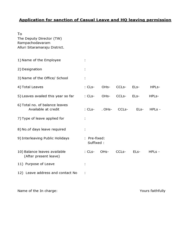 Casual Leave Application Form | PDF