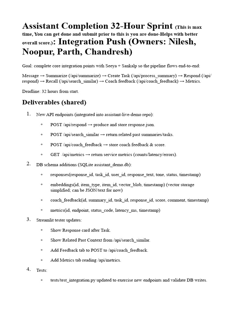 32-Hour API Integration Sprint Plan | PDF | Information Technology ...