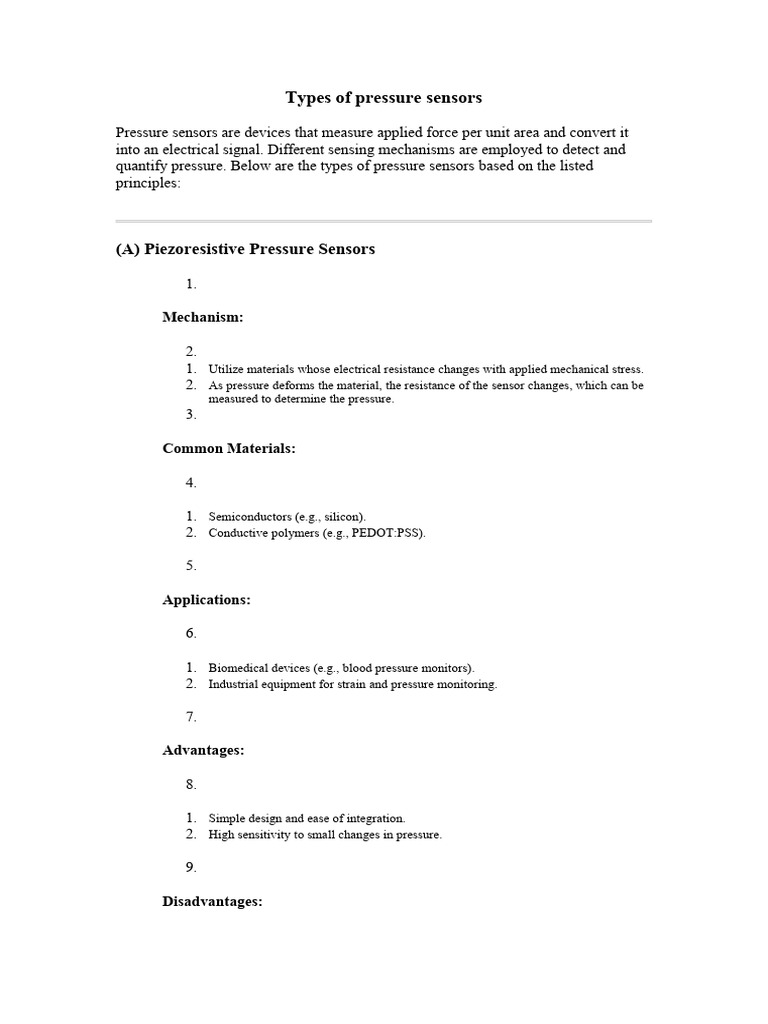 Types of Pressure Sensors Explained | PDF | Piezoelectricity | Capacitor