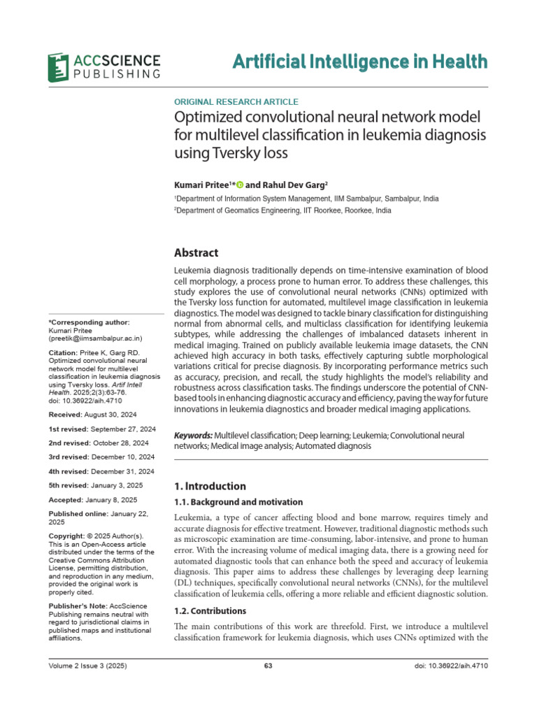 CNN Model for Leukemia Diagnosis Optimization | PDF | Deep Learning ...