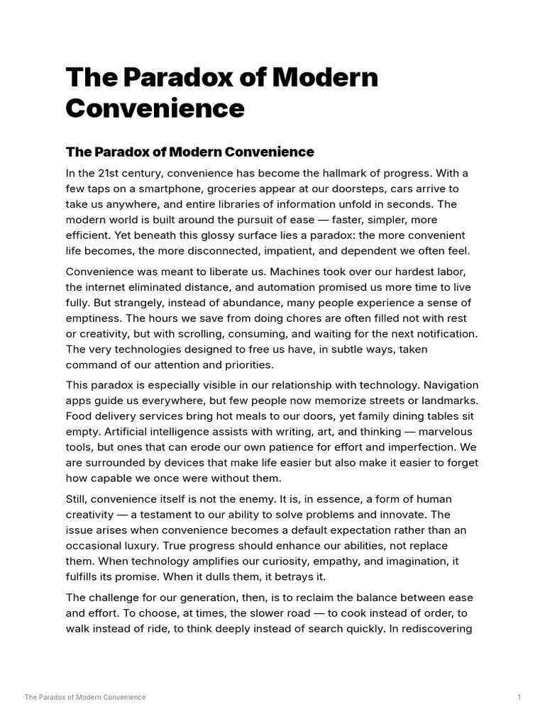 The Paradox of Modern Convenience | PDF | Creativity