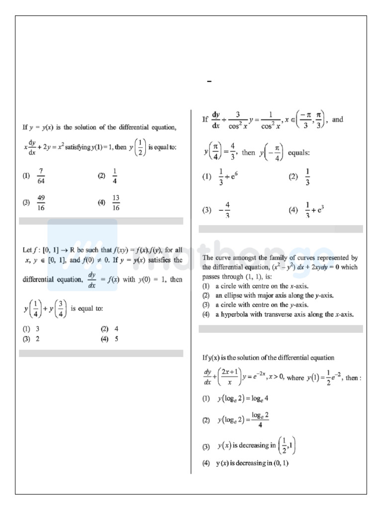Previous Year Question Bank Mathematics Differential Equation | PDF ...
