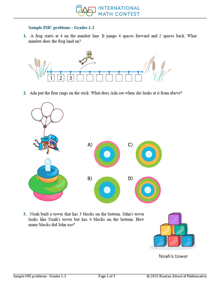 IMC Math Problems for Grades 1-2 | PDF
