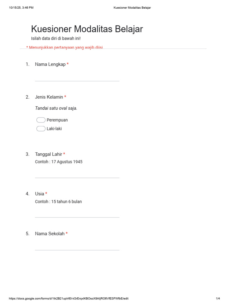 Kuesioner Modalitas Belajar Siswa | PDF