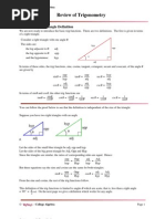 Review of Trigonometry: Trig Functions-Triangle Definition