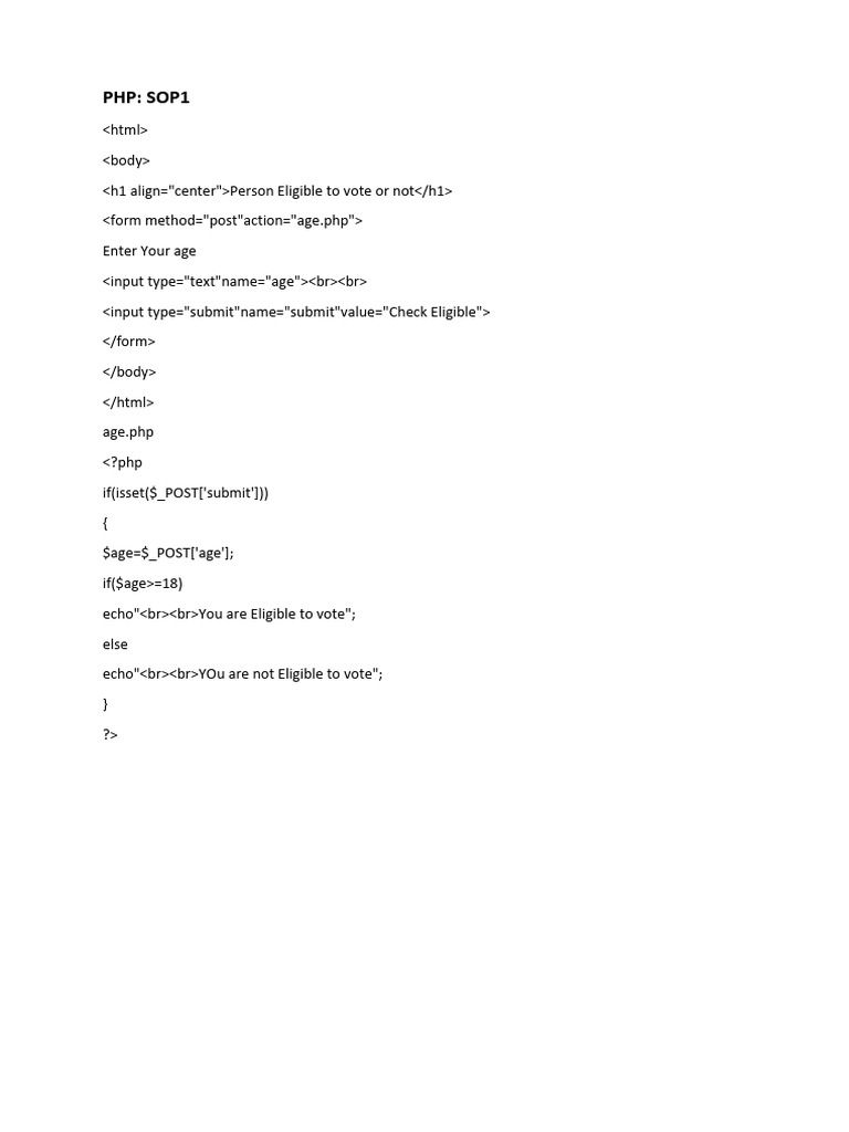 Vote Eligibility and Vowel Counter PHP | PDF