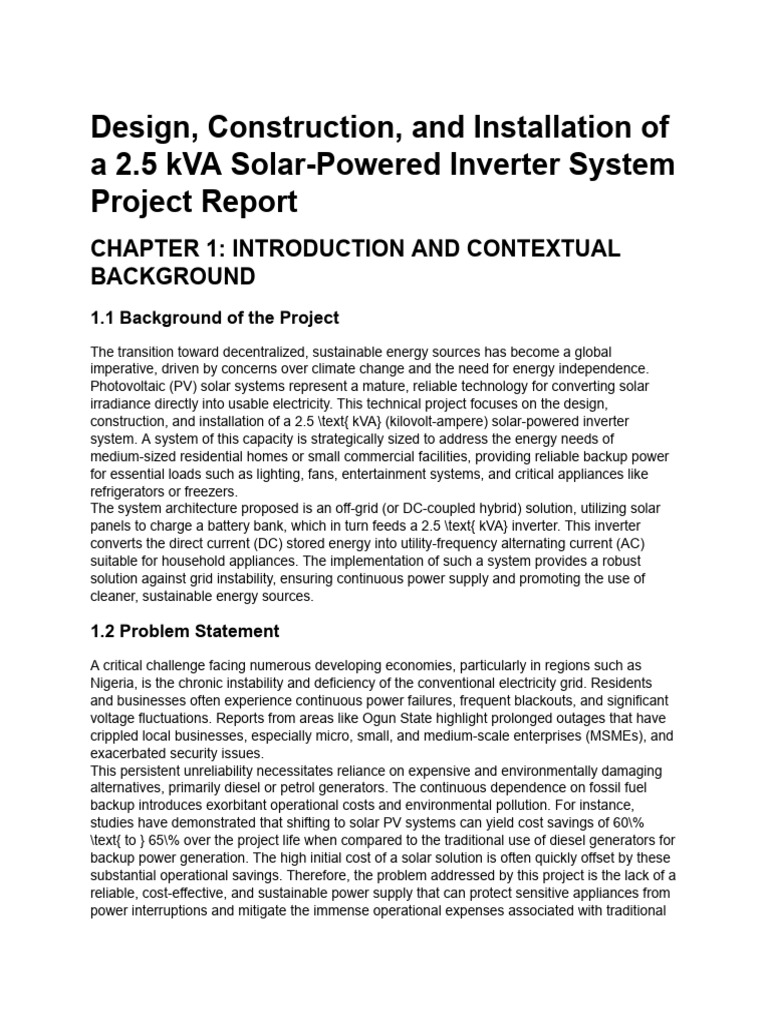 2.5 kVA Solar Inverter System Design Report | PDF | Photovoltaic System ...