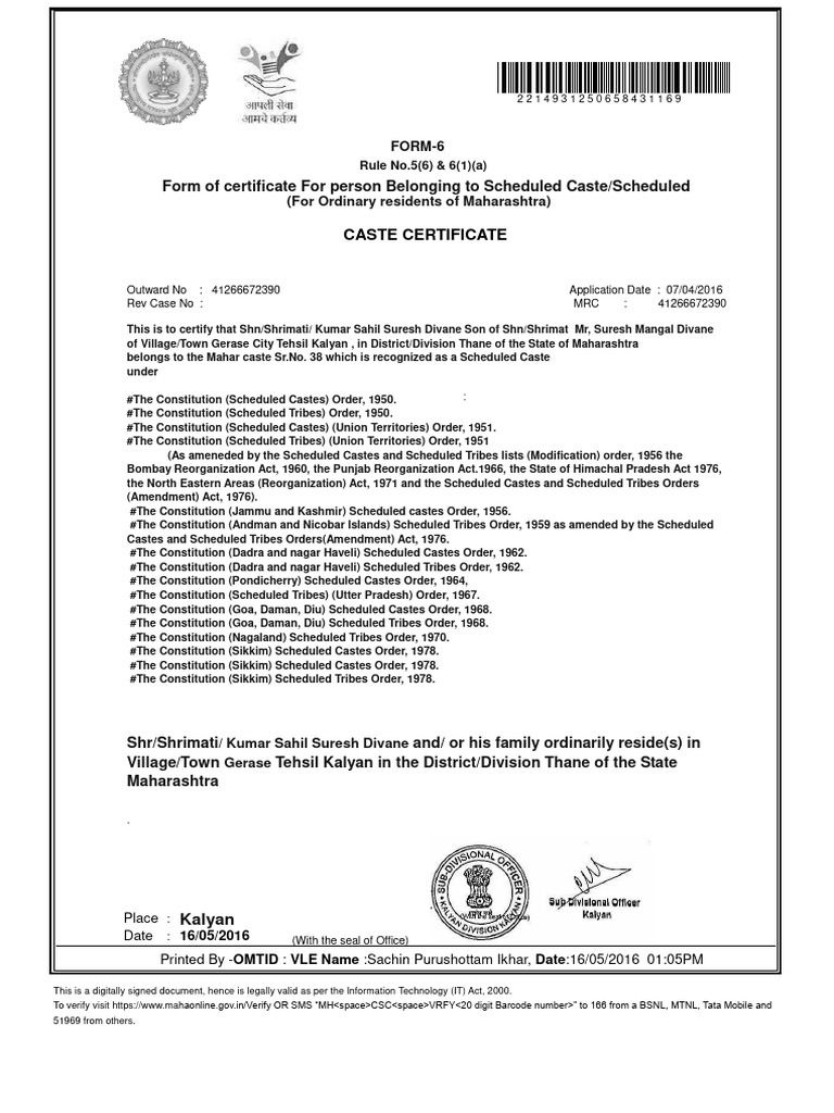 Maharashtra Scheduled Caste Certificate | PDF | Social Divisions ...