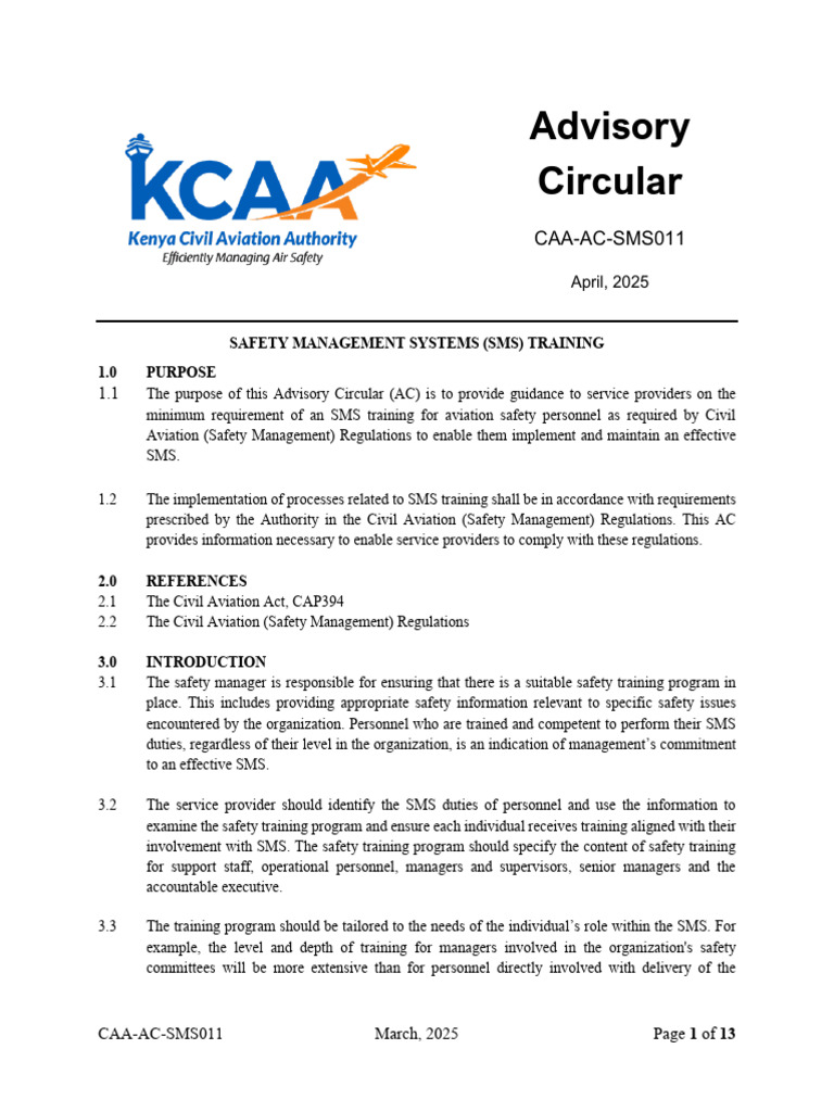 SMS Training Guidelines for Aviation Safety | PDF | Safety | Risk