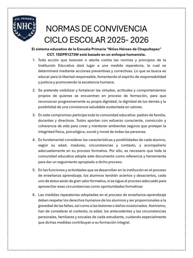 Normas de Convivencia Escolar 2025-2026 | PDF | Escuelas | Enseñando