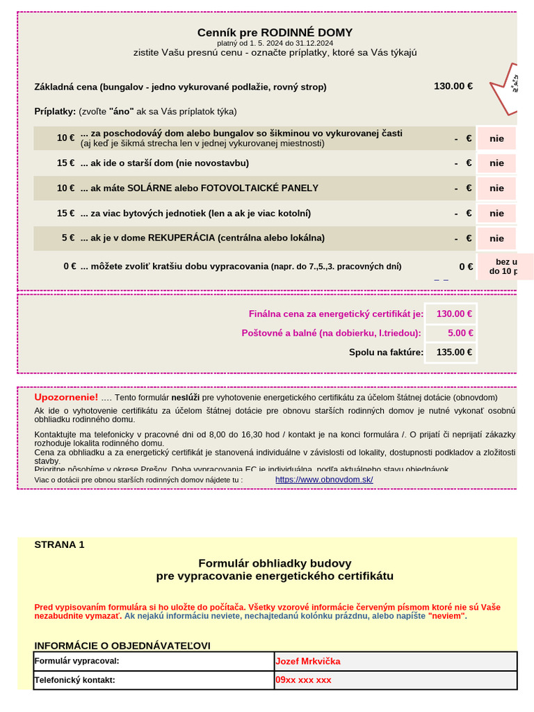FORMULÁR A CENNÍK K 01-09-2024 | PDF