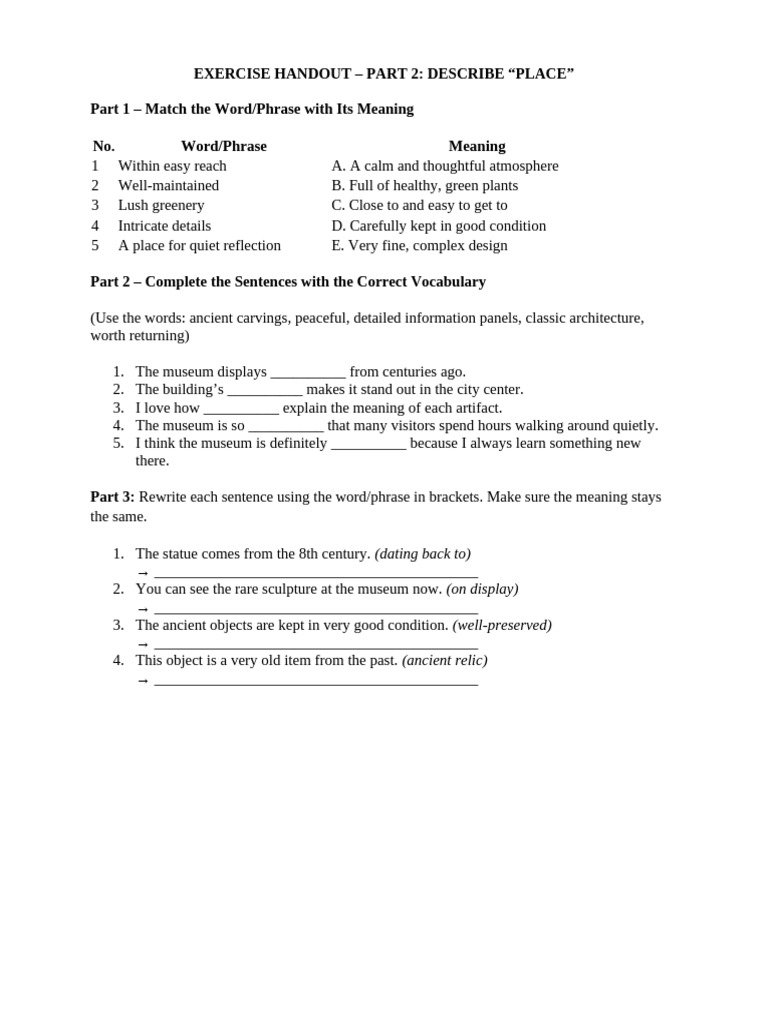 Exercise Handout: Vocabulary Practice | PDF