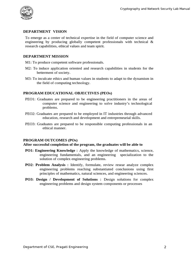 Cryptography Lab Manual for CSE Students | PDF | Key (Cryptography ...