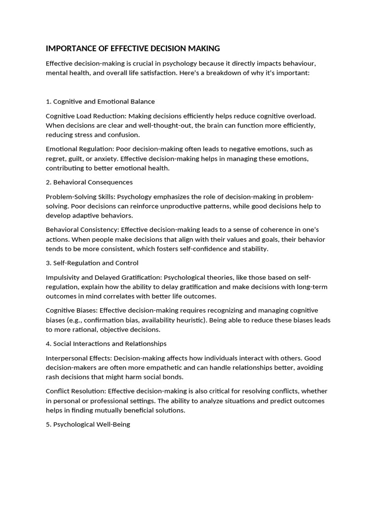 Importance of Effective Decision-Making | PDF | Decision Making | Emotions