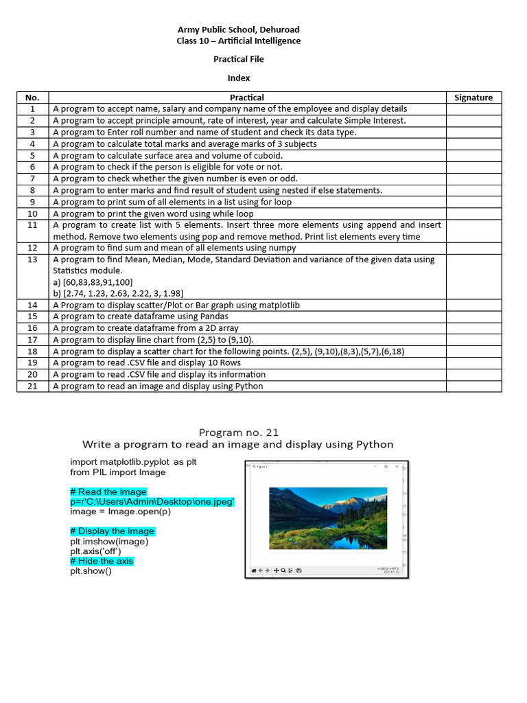 Class 10 AI Practical File Overview | PDF | Standard Deviation ...