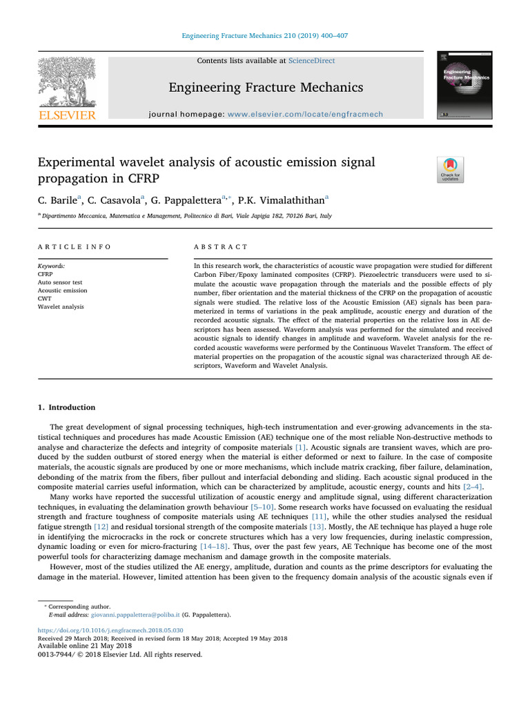 Experimental Wavelet Analysis of Acoustic Emission Signal | PDF ...