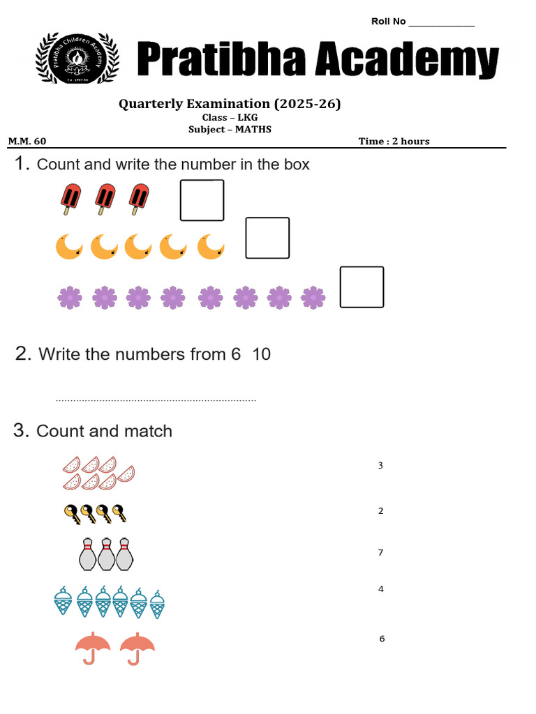 LKG Math Question Paper PDF | PDF