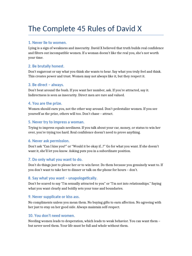 David X's 45 Rules for Men | PDF | Self Esteem