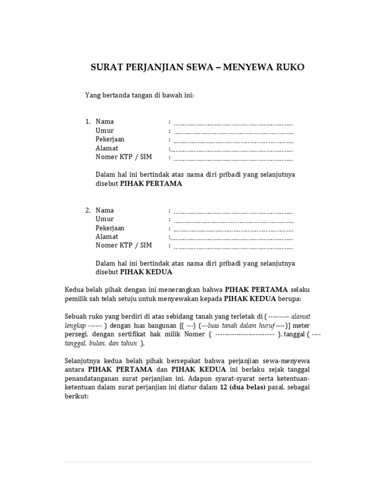 Surat Perjanjian Sewa Ruko | PDF