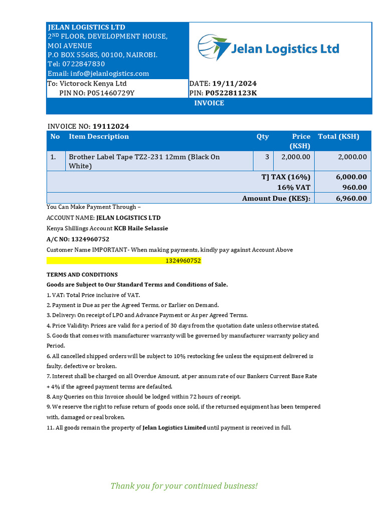 Invoice for Brother Label Tape Purchase | PDF