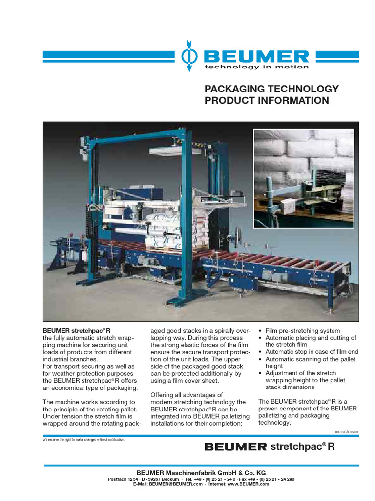 BEUMER stretchpac® R: Automatic Stretch Wrapping Machine | PDF | Pallet