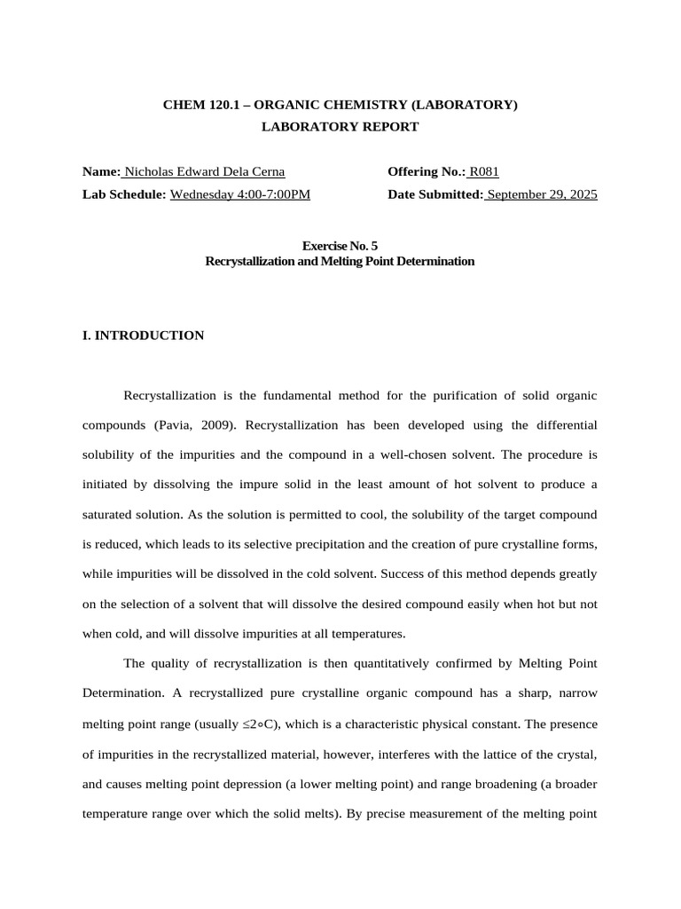 Lab Rep 5 Chem 120.1 f | PDF | Filtration | Solubility