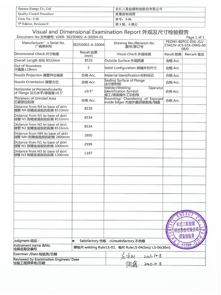 Dimensional Visual Inspection Report | PDF